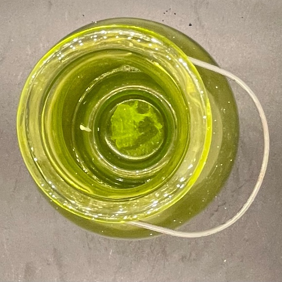 Outdoor glass tea light hanging lantern globe yellow bulbous indent candle - Picture 10 of 13